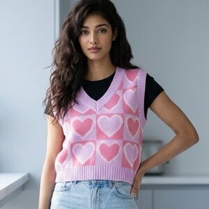 EUC Pink Heart Cropped
Sweater Vest Size Large
Coquette Y2K Preppy Sz L